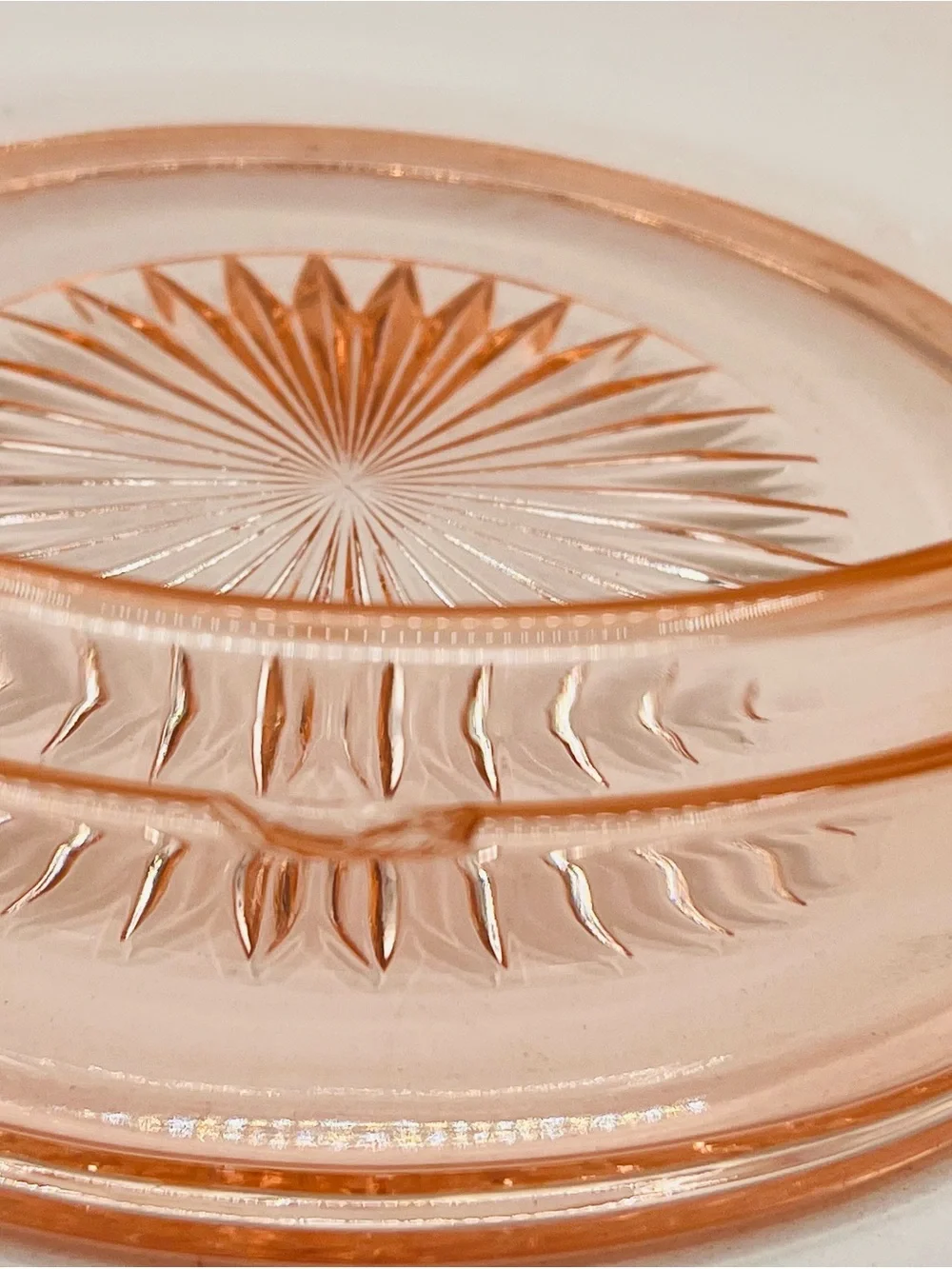 Peach Pink Pressed Glass Covered Trinket Dish